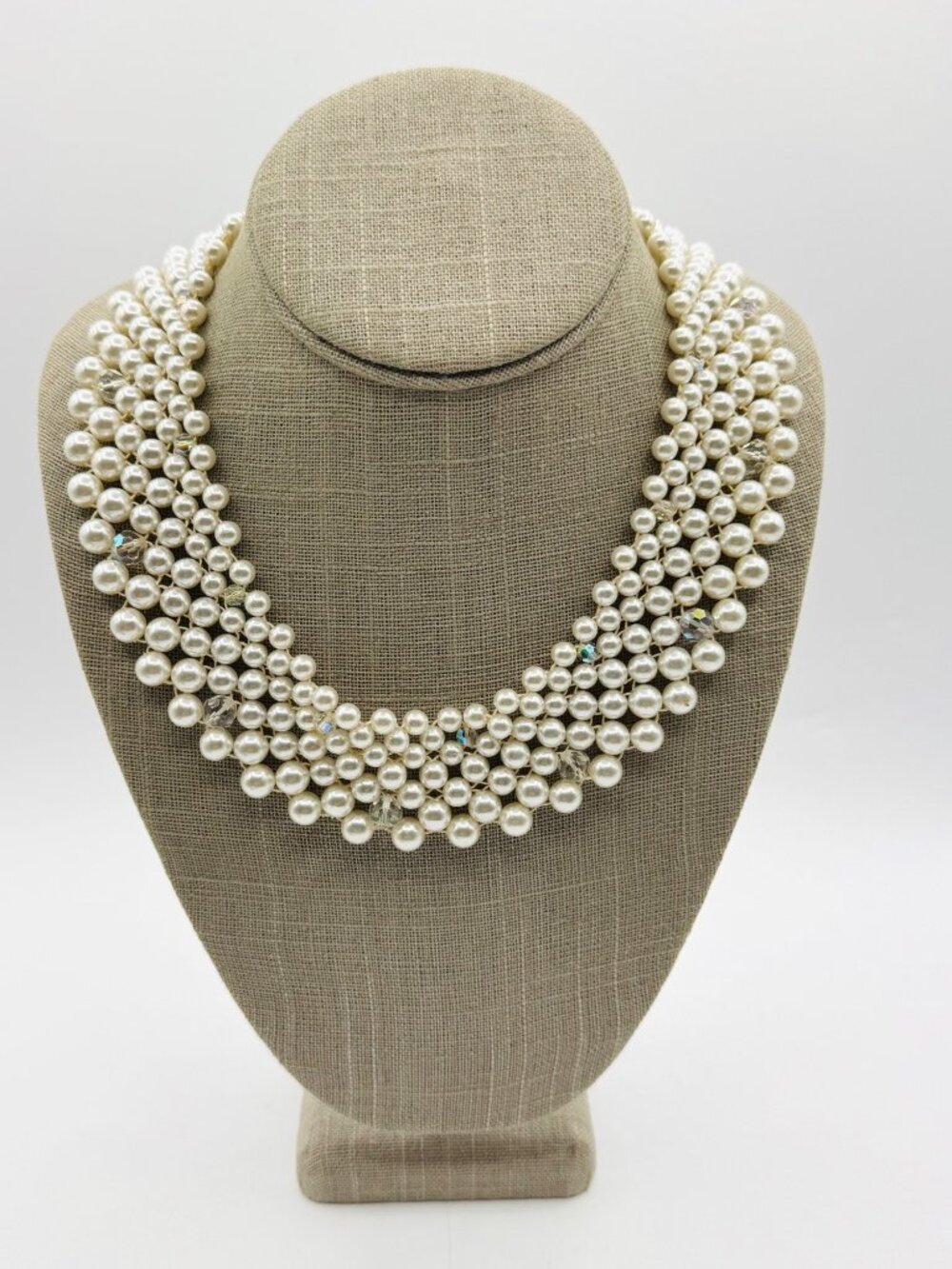 Vintage Faux Pearl And Glass Bead Elegant Choker Necklace